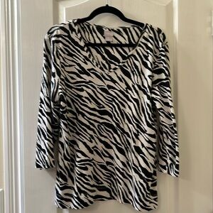 Chico’s black and white zebra print knit top.